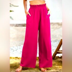 Hot Pink Wide Leg Satin Pants